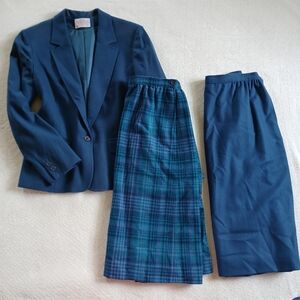 pendleton ♡ wool skirt suit 3 piece vintage set plaid